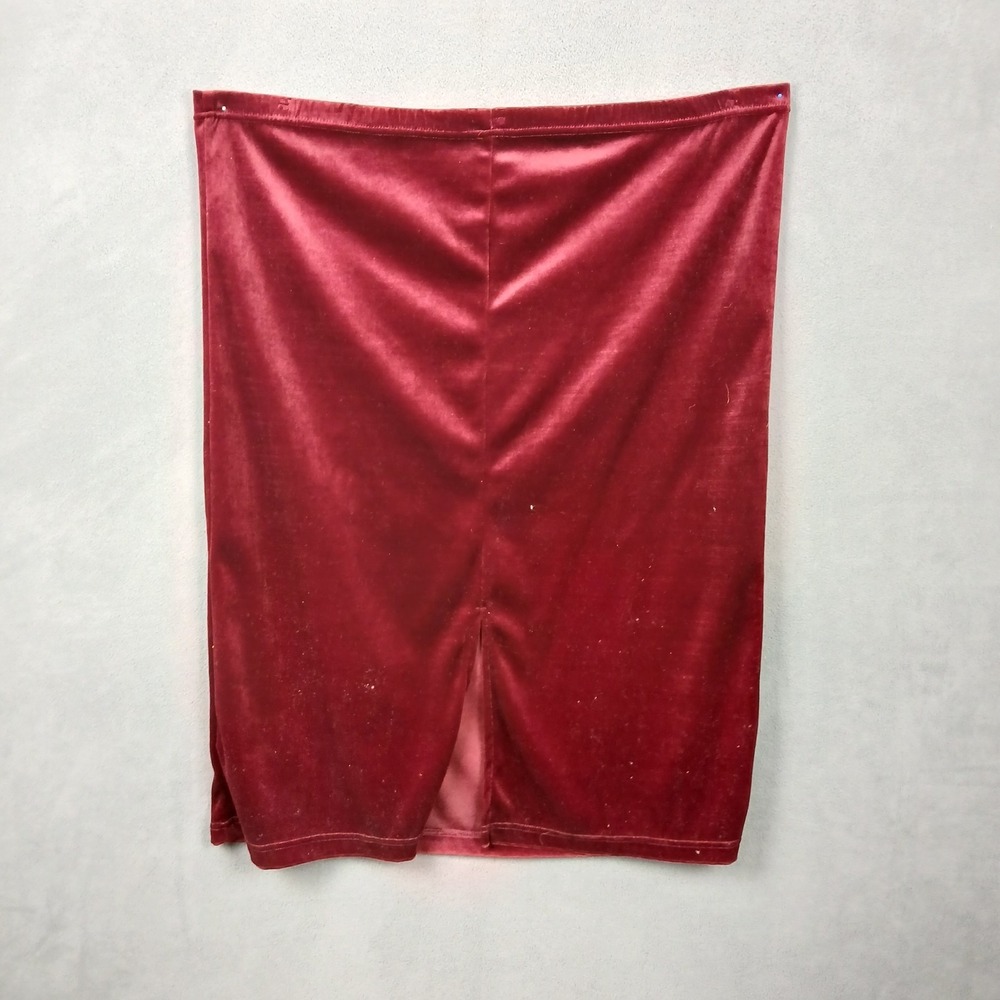Blair Pencil Skirt Womens Large Petite Red Midi Velvet Slit‎ Modern Minimalist